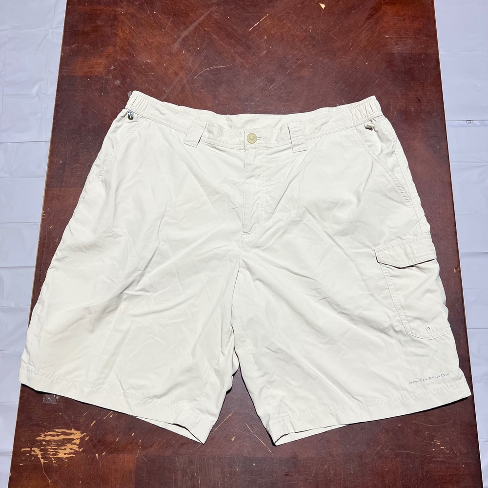 Columbia PFG Mens Tan Omni-Shade Fishing Cargo Shorts Beige Ripstop Size 36-38